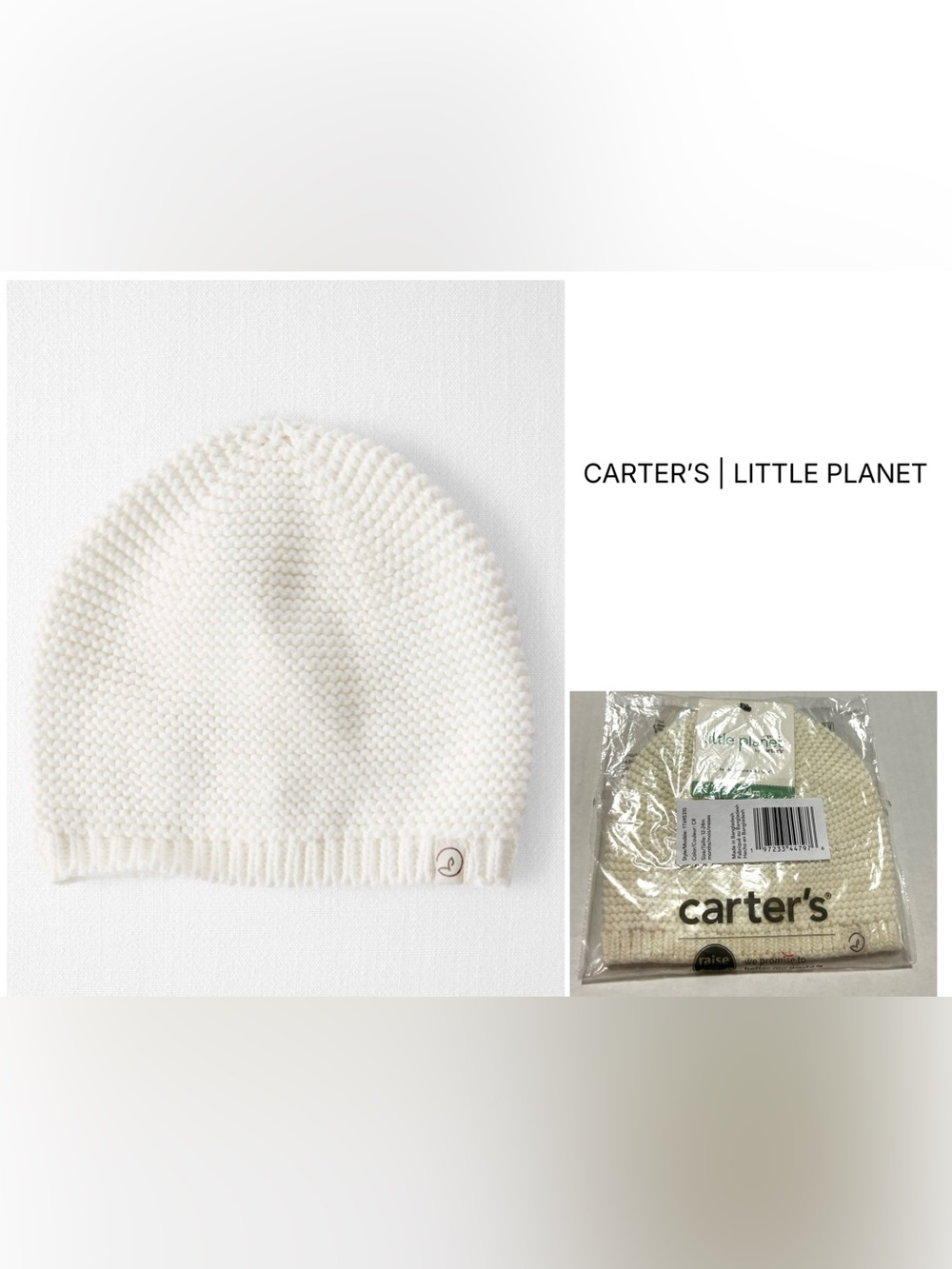 CARTERโS LITTLE PLANET - 12/24M - NWT - INFANT WHITE SWEATER KNIT CAP / HAT